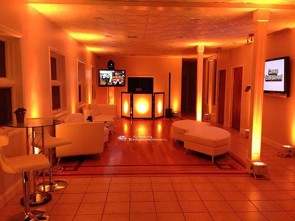 Reception room uplit in orange